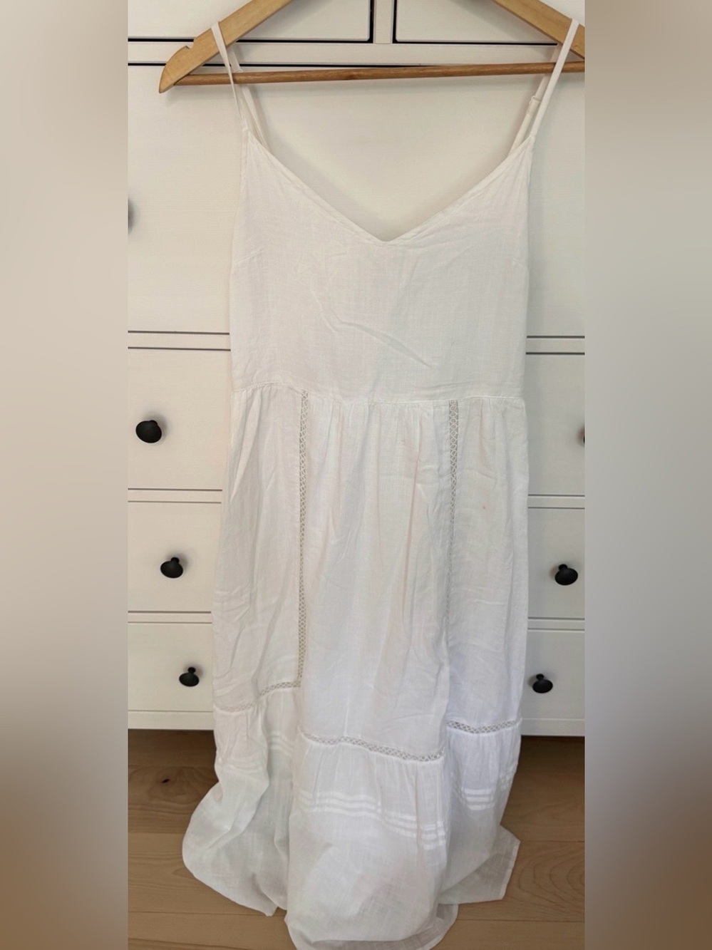H&M White Cotton Tiered Maxi Dress with Lace Insets